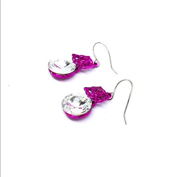 Pink Rose Silver Rhinestone Post Earrings - Picture 2 of 7